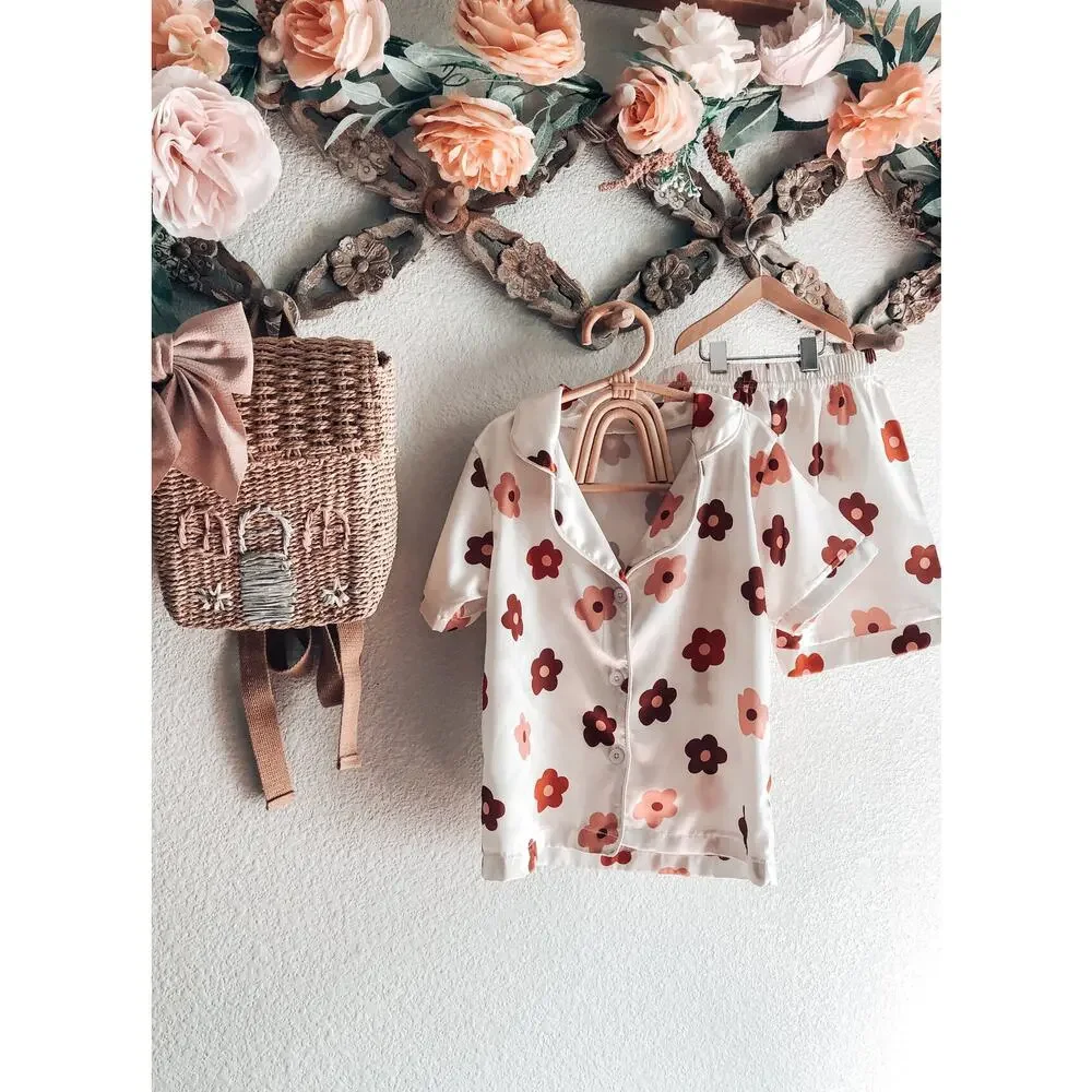 Covered In Flowers Boho Blooming Floral Silky Pajama Lounge Set 4T